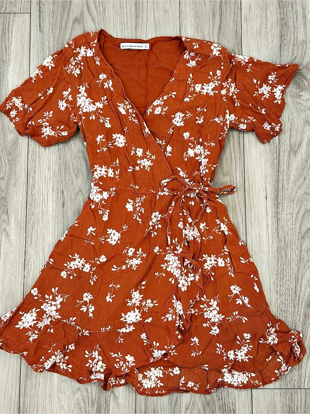 Abercrombie & Fitch Short Sleeve Mini Wrap Dress Brown & White XS